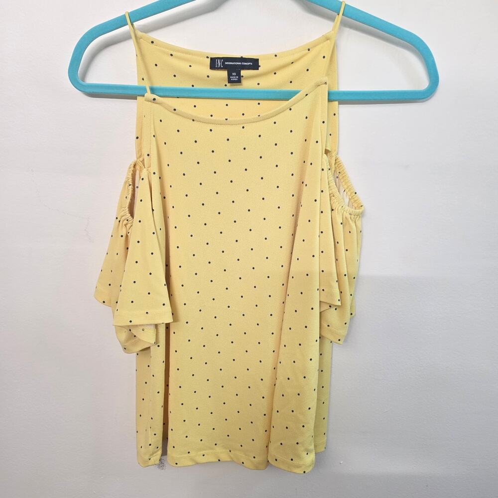 International concepts Cold Shoulder Yellow Blouse‎ With Flowers Size XS